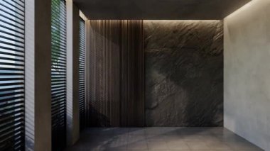 Modern boş oda iç tasarımı çağdaş, odada doğal tonlar, duvarlar, zemin ve tavan. 3d resimleme