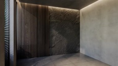 Modern boş oda iç tasarımı çağdaş, odada doğal tonlar, duvarlar, zemin ve tavan. 3d resimleme