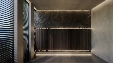 Modern boş oda iç tasarımı çağdaş, odada doğal tonlar, duvarlar, zemin ve tavan. 3d resimleme