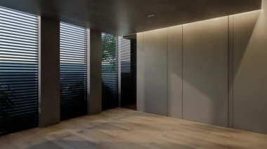 Modern boş oda iç tasarımı çağdaş, odada doğal tonlar, duvarlar, zemin ve tavan. 3d resimleme