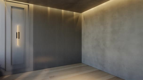 現代的な空の部屋のインテリアデザインは 床と天井に自然なトーンで 現代的です 3Dレンダリング図 — ストック動画