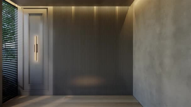 Современный Дизайн Интерьера Пустой Комнаты Естественными Тонами Комнате Стенах Полу — стоковое видео