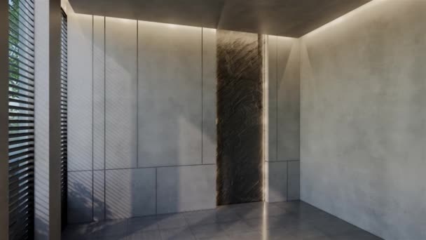 現代的な空の部屋のインテリアデザインは 床と天井に自然なトーンで 現代的です 3Dレンダリング図 — ストック動画