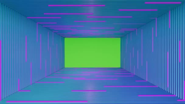 Loop Abstract Fluorescerende Lamp Blauwe Achtergrond Met Groen Scherm Rendering — Stockvideo