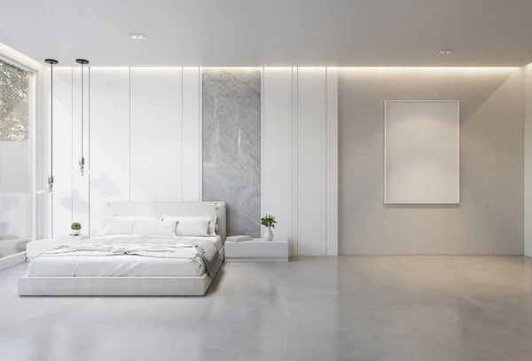 Minimal Interior Bedroom White Base Tone Illustration Render — Stock Photo, Image