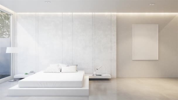 Animación Mínima Interior Del Dormitorio Con Tono Base Blanco Renderizado — Vídeo de stock