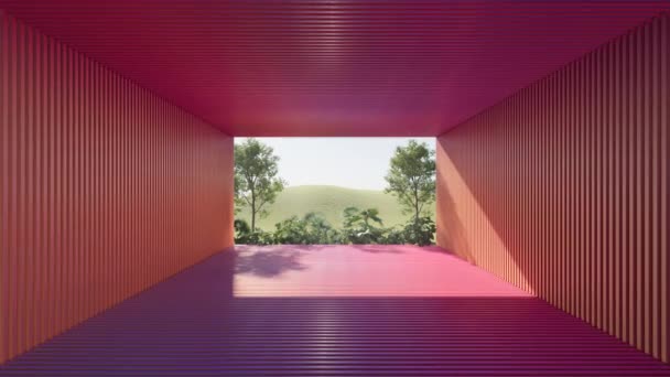 Kleurrijke Abstracte Hal Met Natuurlijk Uitzicht Rendering — Stockvideo