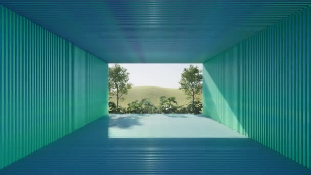 Färgglad Abstrakt Hall Med Naturlig Utsikt Rendering — Stockvideo