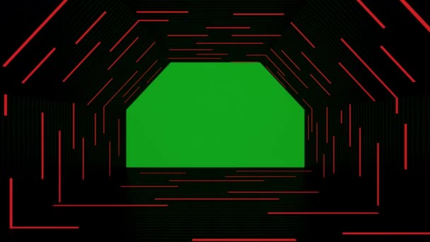 Abstract Hexagon Hallway Fluorescerende Lamp Zwarte Achtergrond Met Groen Scherm — Stockvideo