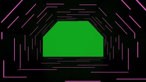 Abstract Hexagon Hallway Fluorescerende Lamp Zwarte Achtergrond Met Groen Scherm — Stockvideo