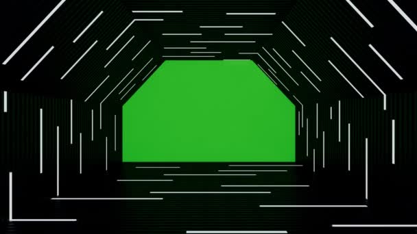 要旨六角形の廊下蛍光灯緑の画面3Dレンダリングと黒の背景 — ストック動画