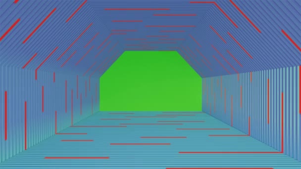 带绿色屏幕3D渲染的六角形走廊荧光灯明亮指令背景 — 图库视频影像