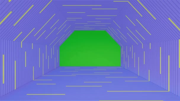 带绿色屏幕3D渲染的六角形走廊荧光灯明亮指令背景 — 图库视频影像