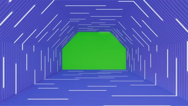 要旨六角形の廊下蛍光灯緑の画面3Dレンダリングと明るい保証の背景 — ストック動画