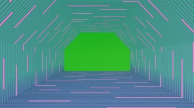 Yeşil Ekran 3D Görüntüleme ile soyut Hexagon Koridoru Flüoresan Lamba Parlak Warrant arkaplanı