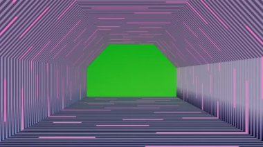 Yeşil Ekran 3D Görüntüleme ile soyut Hexagon Koridoru Flüoresan Lamba Parlak Warrant arkaplanı