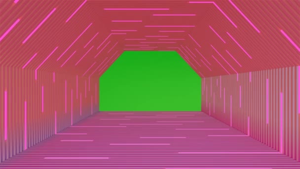 要旨六角形の廊下蛍光灯緑の画面3Dレンダリングと明るい保証の背景 — ストック動画