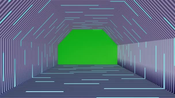 Abstraktní Hexagon Chodba Fluorescenční Žárovka Jasný Zatykač Pozadí Green Screen — Stock video