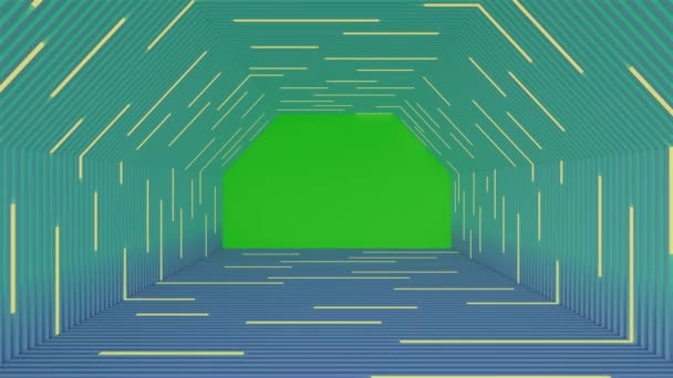 Abstrakcyjny Sześciokątny Korytarz Lampa Fluorescencyjna Jasny Warrant Tło Zielonym Ekranem — Wideo stockowe