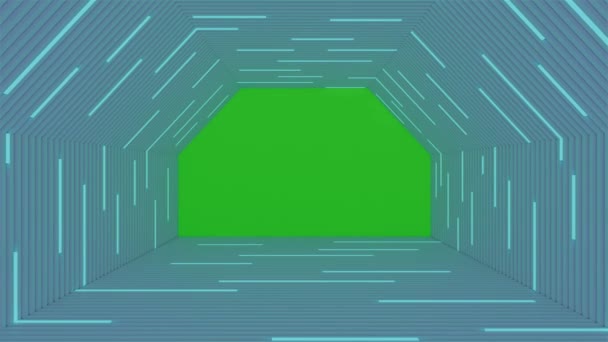 Yeşil Ekran Görüntüleme Ile Soyut Hexagon Koridoru Flüoresan Lamba Parlak — Stok video