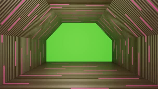 Abstract Gangpad Hexagon Fluorescerende Lamp Houten Achtergrond Met Groen Scherm — Stockvideo