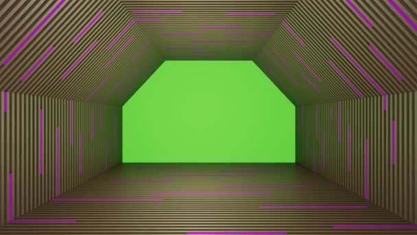 Abstract Aisle Hexagon Fluorescent Lamp Wood Background Green Screen Rendering — Stock Video