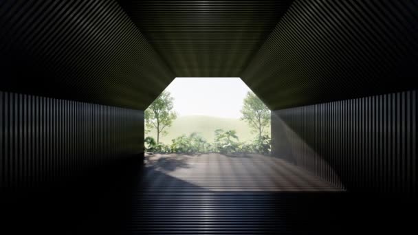 Loop Abstract Hexagon Hallway Natural Color Background Forest View Rendering — Stock Video