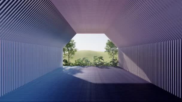 Loop抽象六边形小巷明亮的色彩背景与森林景观3D渲染 — 图库视频影像