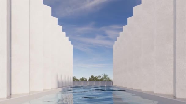 Sütun Mimarisi Doğal Bulut Görüntüleme Arkaplanı Durgun Suyla Dolu Havuz — Stok video