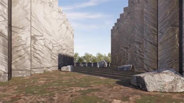 Mimari Taş Sütunlar Doğal Bulut Görüntüleme Arka Planı Kaldırımlı Yollar — Stok video