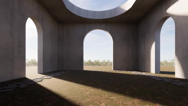 Arquitectura Habitación Con Arcos Nube Natural Mostrar Fondo Prados Caminos — Vídeo de stock