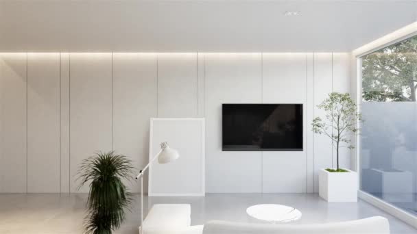 Animation Minimal Interior Living Room White Base Tone Illustration Render — Stock Video