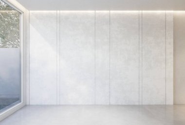 Beyaz taban tonu olan boş odanın içi çok az. 3B illüstrasyon oluşturucu