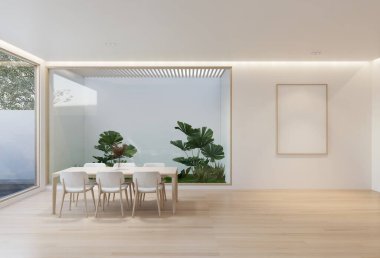 Oturma odasının iç kısmı beyaz bir taban tonuyla. 3B illüstrasyon oluşturucu