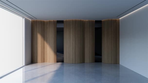 Animation Modern Empty Room Vertical Wooden Slats Illustration Rendering — Stock Video