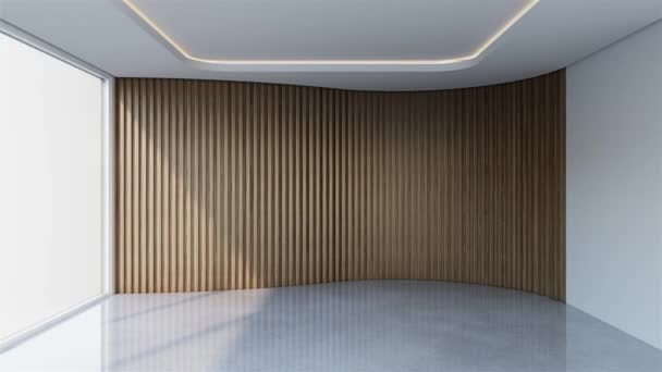 动画现代空房间与垂直木制板条 3D插图渲染 — 图库视频影像