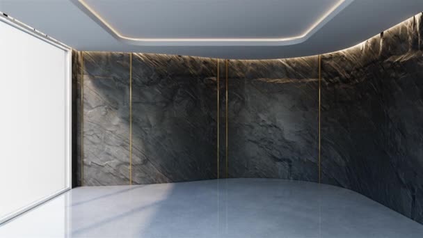 アニメーション空の部屋石の背景 湾曲した部屋 石のテクスチャの壁 3Dイラストレンダリングと現代のミニマリスト建築 — ストック動画