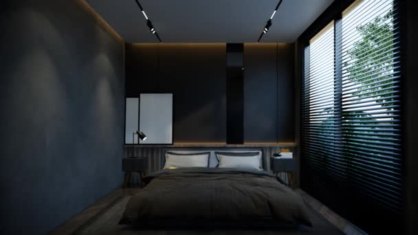 Interior Animation Bedroom Minimal Black Base Tones Illustration Rendering — Stock Video