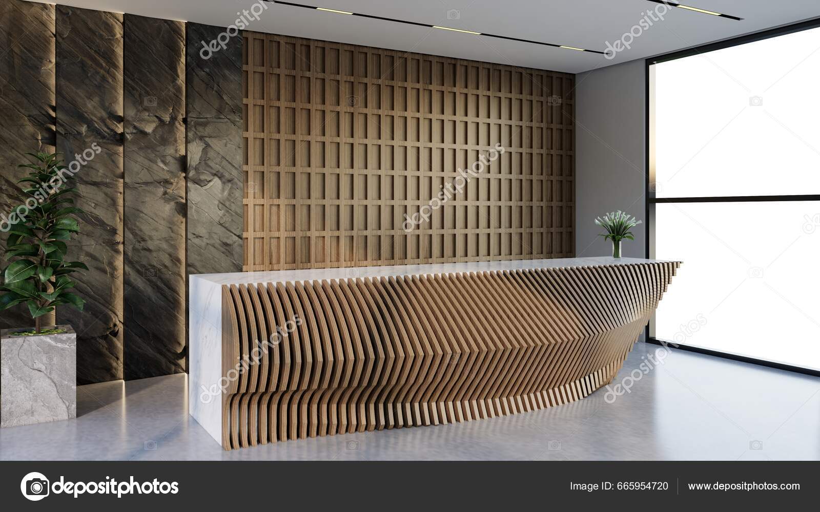 Interior Design Contemporary Luxurious Modern Reception Desk Illustration  Rendering — Stock Photo © AuzaStudio #665954720, image size:1600x1000