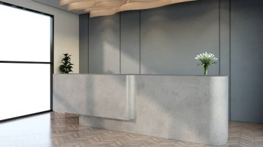 İç tasarım çağdaş ve lüks modern kabul masası, 3D illüstrasyon