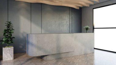 İç tasarım çağdaş ve lüks modern kabul masası, 3D illüstrasyon