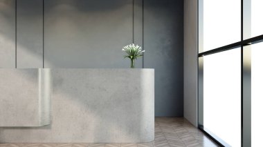 İç tasarım çağdaş ve lüks modern kabul masası, 3D illüstrasyon