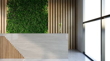 İç tasarım çağdaş ve lüks modern kabul masası, 3D illüstrasyon