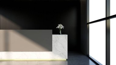 Yatak odasının iç kısımları, siyah baz tonlarıyla çok az. 3B illüstrasyon oluşturma