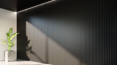 Yatak odasının iç kısımları, siyah baz tonlarıyla çok az. 3B illüstrasyon oluşturma