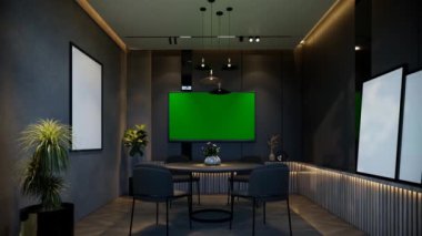 Siyah tonlu animasyonlarla donatılmış en az yemek odası. 3B illüstrasyon oluşturma