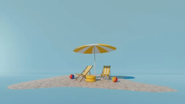 旅行とバケーションの背景 美しい青い海と島の背景を持つ3Dイラスト テキスト用の空白スペースを備えた背景夏のデザイン — ストック写真