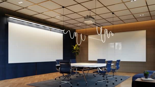 现代会议内部动画和屏幕在墙上 工作场所和企业的概念 3D渲染说明 — 图库视频影像