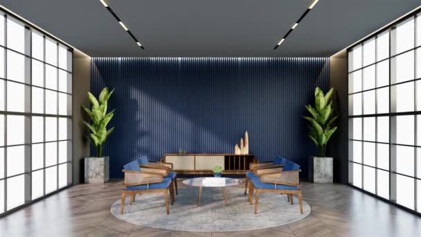 Animacja Ocean Blue Color Hotel Lounge Oknami Krzesłami Pasującymi Koloru — Wideo stockowe