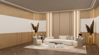 Animasyon Ofisi bekleme odası, markalaşma modelleri için boş fırın. 3B illüstrasyon oluşturma